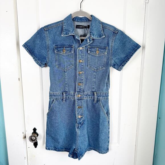 Lioness Pants - Lioness Denim U Know What’s Up Romper Micro Shorts Streetwear Baddie NEW Medium